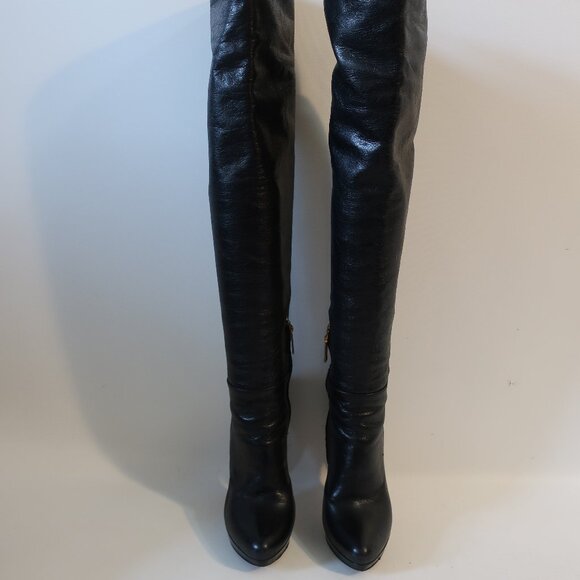 Women Prada Black 100% Leather Platform Over The Knee Stiletto Heel Boot 36 US/6 - Picture 2 of 15